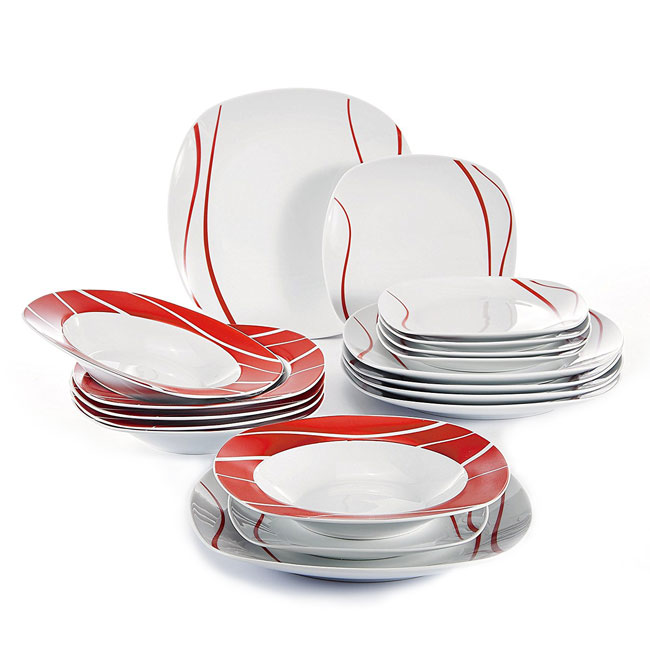 Malacasa Series Felisa 18-Piece Red Stripes Porcelain Dinner Set