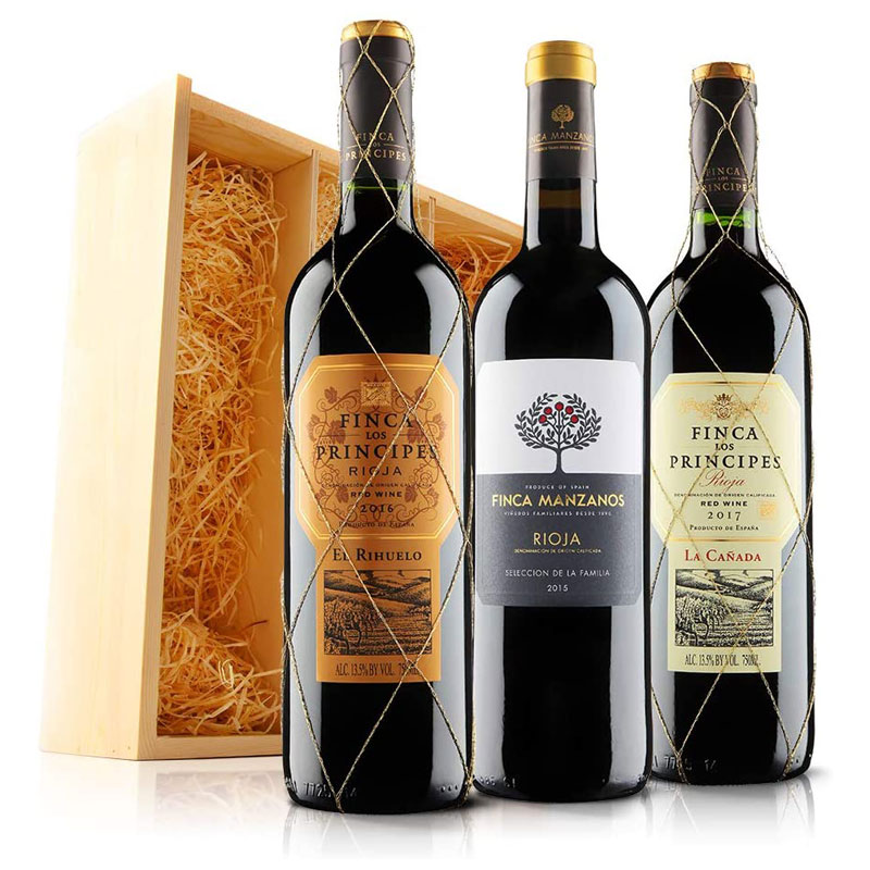 Classic Rioja Red Wine Trio in Wooden Gift Box