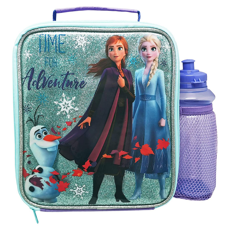 Frozen 2 Glitter Lunch Bag and Reusable Matching Water Bottle Set