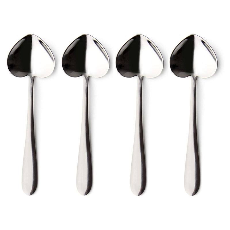 Grunwerg Windsor Carded Set of 4 Stainless Steel Heart Shape Tea Spoons
