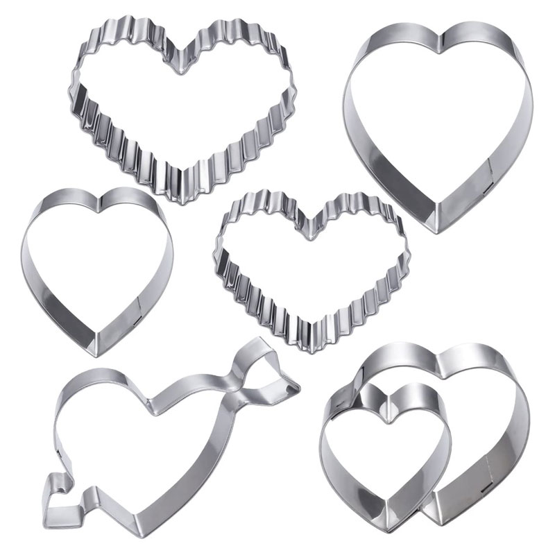 OUNONA 6pcs Stainless Steel Assorted Heart Shaped Cookie Cutters