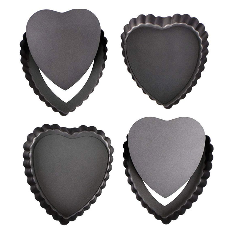 Webake Set of 4 Fluted Heart Shaped Non-Stick Mini Pans with Removable Bottom