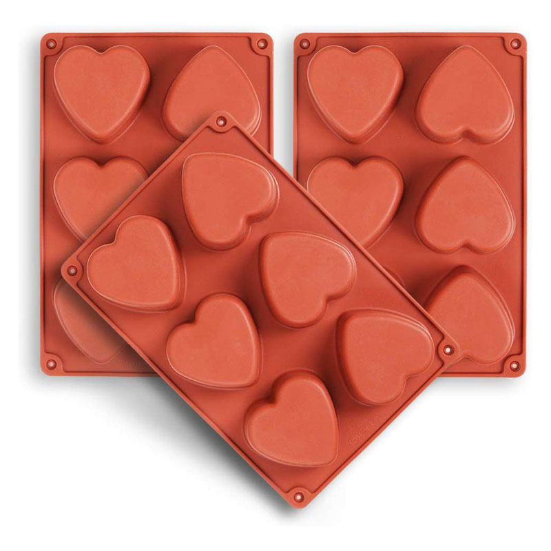 homEdge 3 Pack of 6-Cavity Heart Shape Silicone Moulds