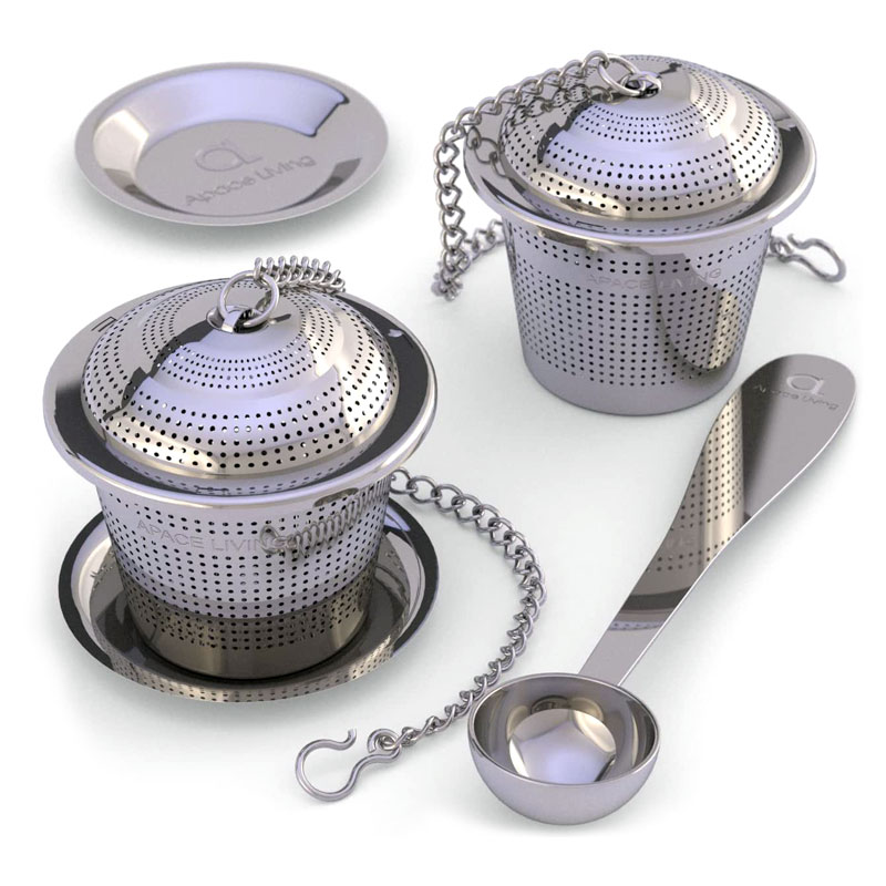 Set of 2 Apace Loose Leaf Tea Infusers with Tea Scoop and Drip Tray
