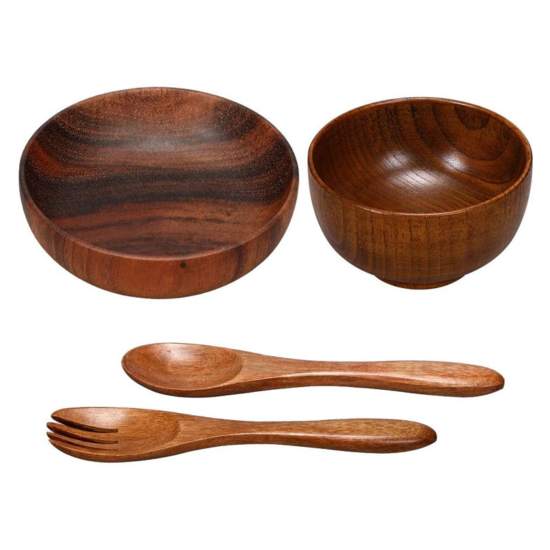 DealMaster 4 Piece Natural Wooden Bowl Set