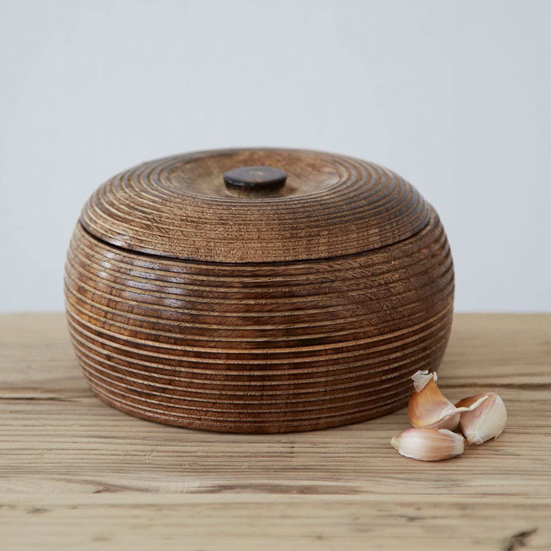 Paper High Medium Carved Mango Wood Bowl with Lid