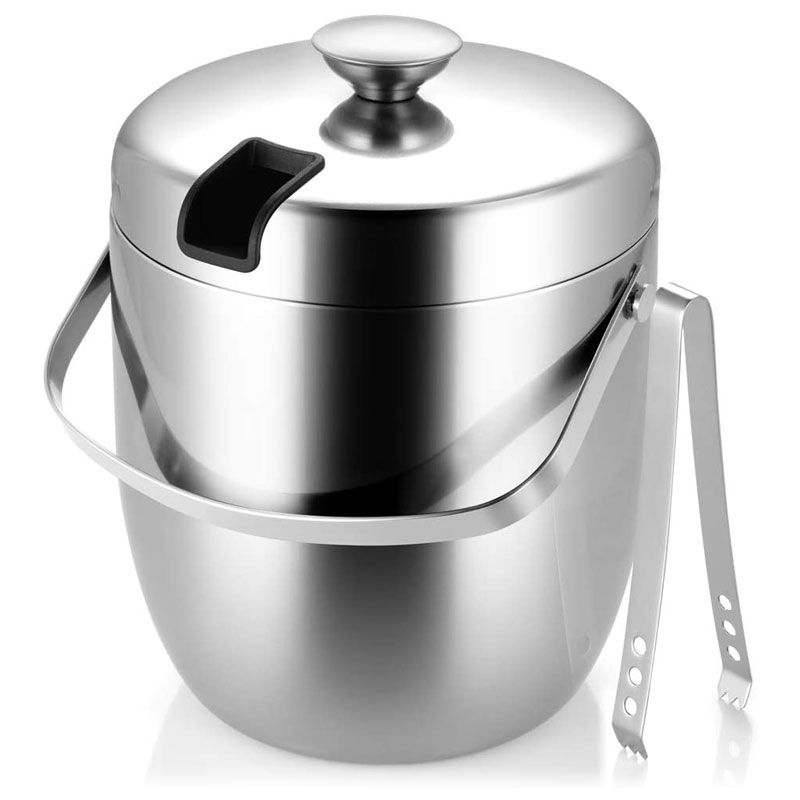 2.8L Insulated Stainless Steel Double Wall Ice Bucket with Lid and Ice Tong