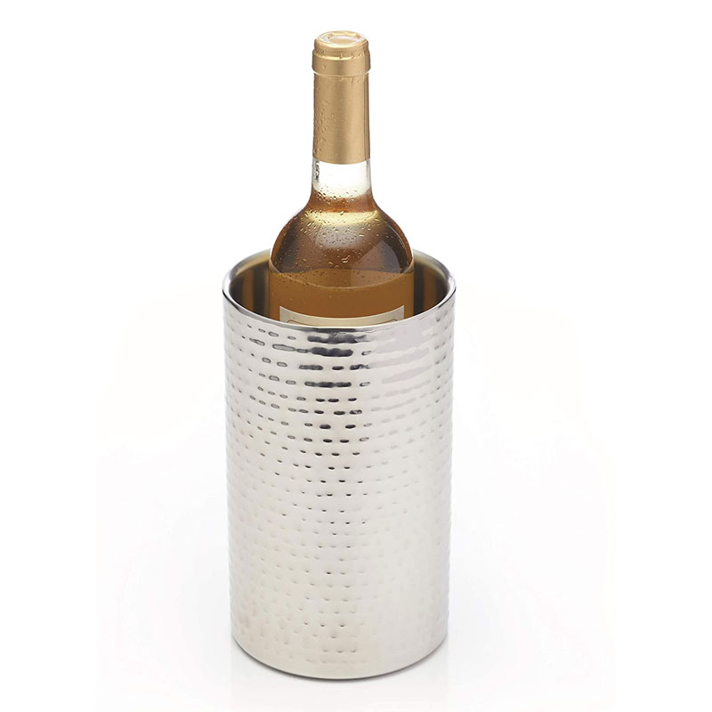 BarCraft Double-Walled Stainless Steel Wine Bottle Cooler with Hammered Finish