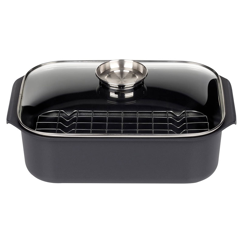 GSW Stahlwaren Rectangular Roaster with Aroma Glass Lid and Grate Insert