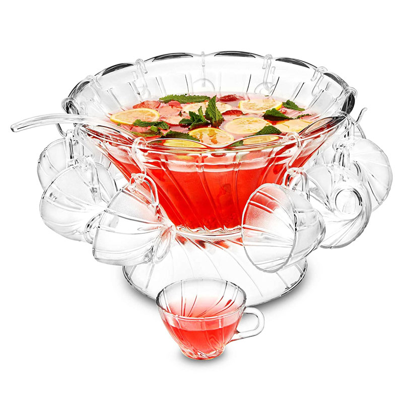 27 Piece Glass Punchbowl with 12 Punch Cups