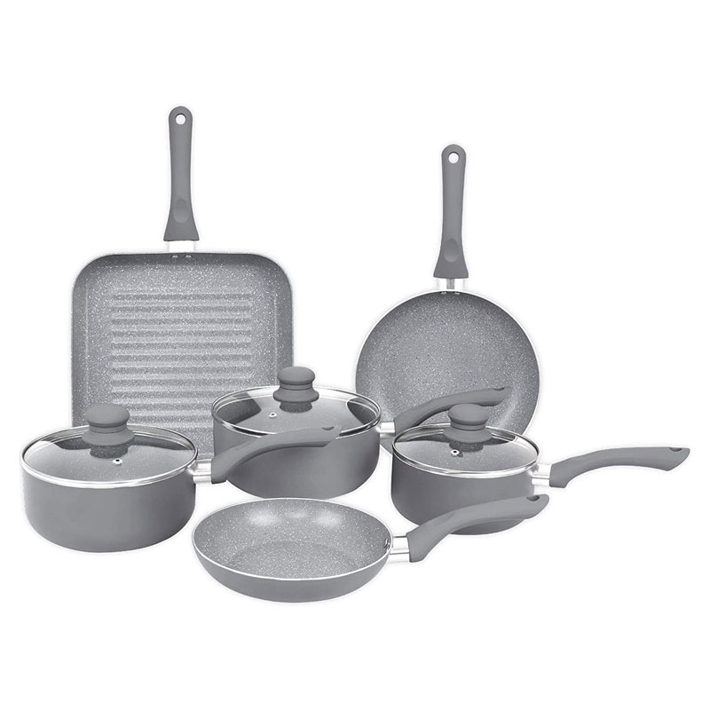 Gr8 Home Induction Aluminium Non Stick Grey Marble Effect Pot and Pans Set