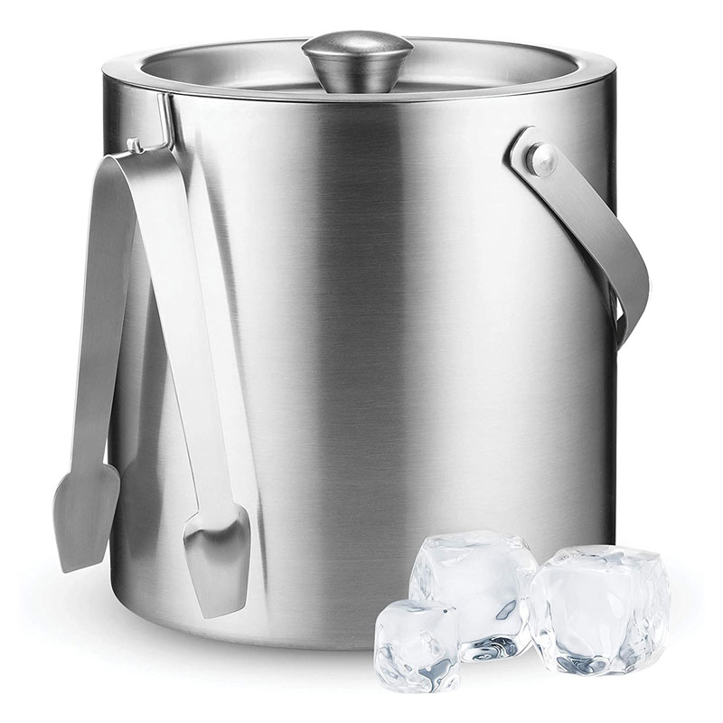 High-Grade Stainless Steel Ice Bucket with Lid and Tongs