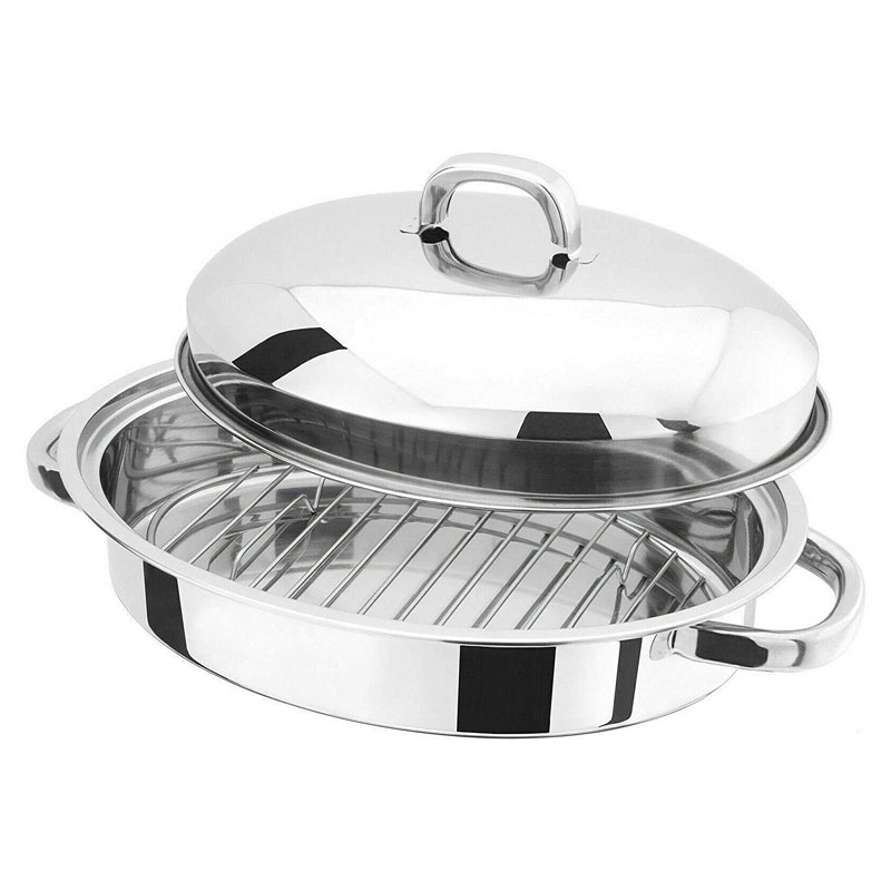 32cm Professional Stainless Steel Roasting Tray with Rack and Lid