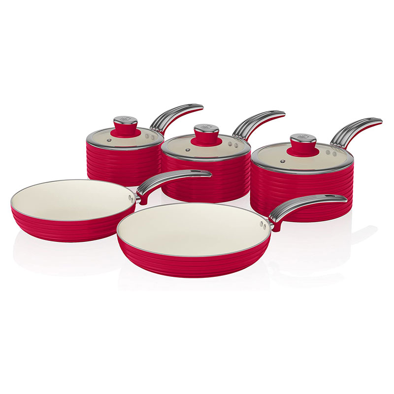 Swan 5 Piece Retro Induction Pan Set With Glass Lids - Choice of 7 Colours
