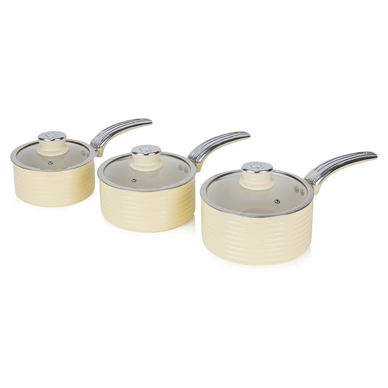 Swan 3 Piece Retro Induction Saucepan Set With Glass Lids - 11 Colours Available
