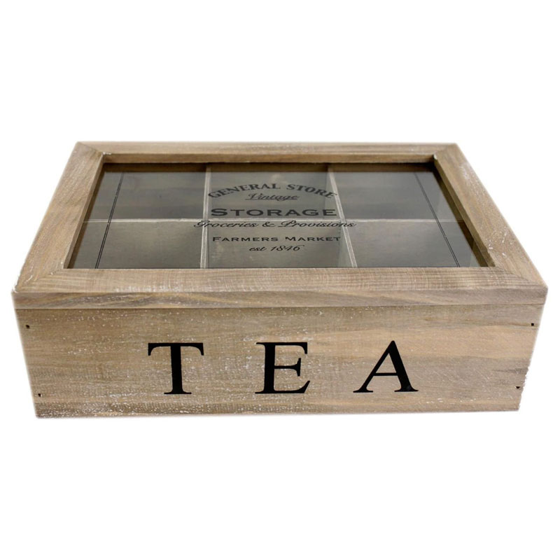 Vintage Shabby Chic Wooden Tea Chest with 6 Compartments
