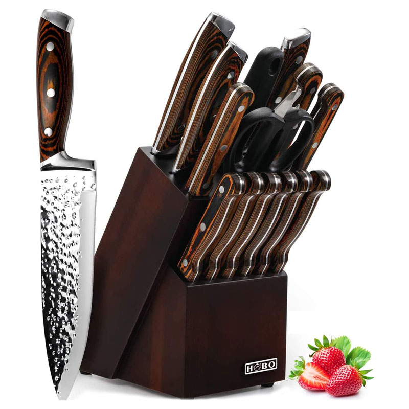 HOBO 15-Piece Kitchen Knife Set with Block Wooden