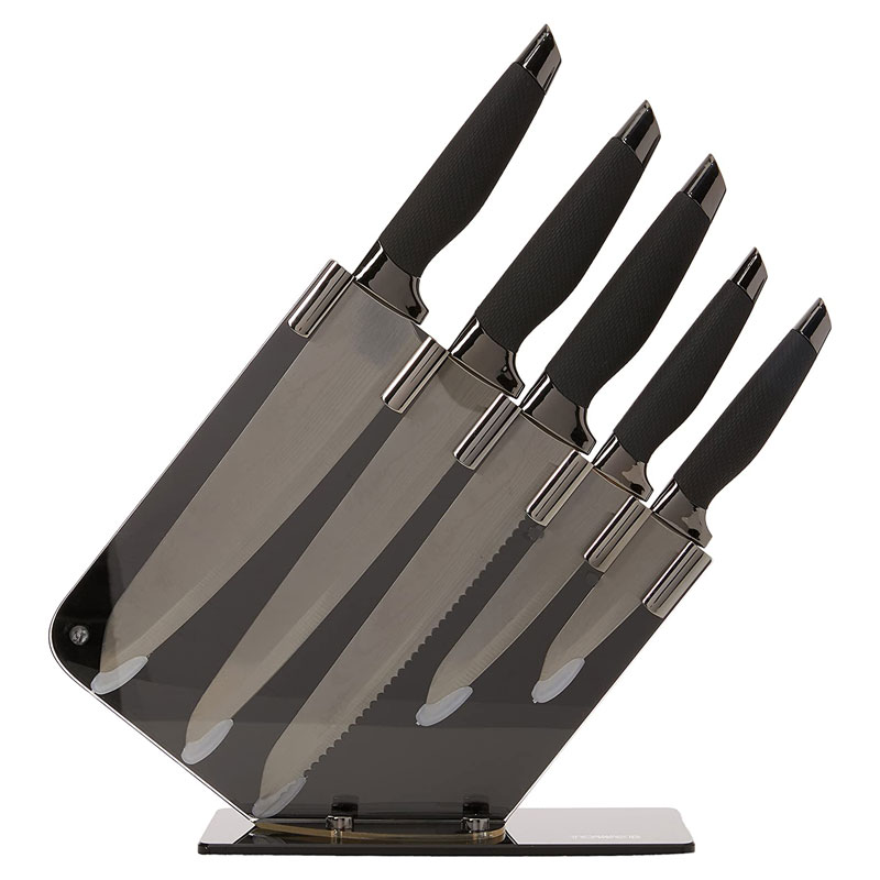 Tower Damascus Effect Kitchen Knife Set with Acrylic Knife Block