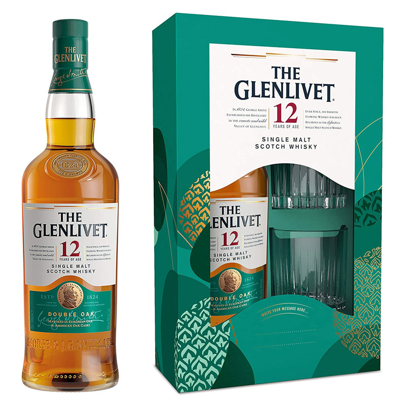The Glenlivet 12 Year Old Single Malt Scotch Whisky Gift Pack with Two Glasses